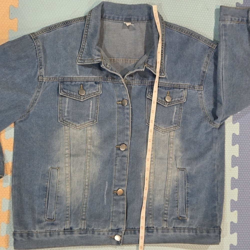 Women's Distressed Light Blue ¾ Length Sleeve Denim Jeans Jacket  Size XL - Picture 4 of 8